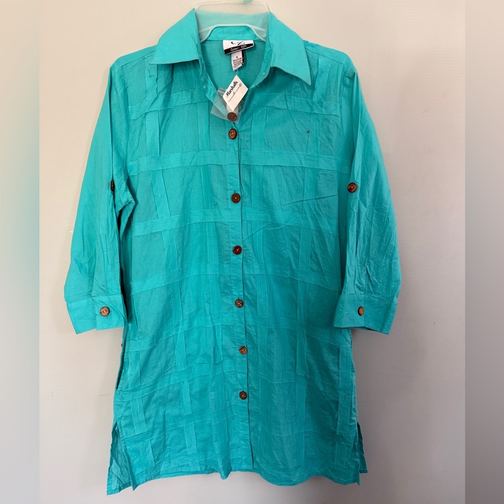 Turquoise CZ coverup - Button-Up with hidden side pockets
